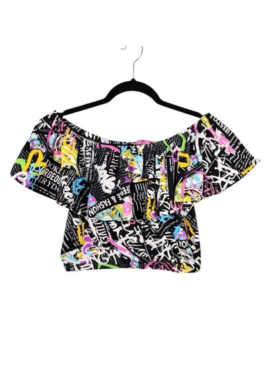 Tops - Off The Shoulder, Rainbow Graffiti Art Flowy CropTop, Going Out, Sz Med EUC